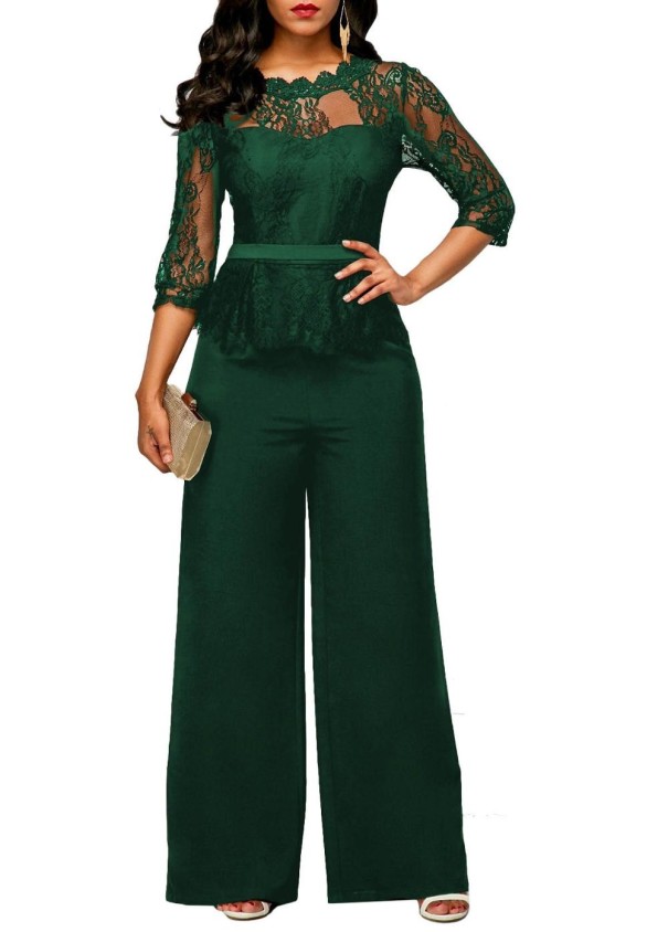 Mono formal de mujer con encaje verde oscuro L