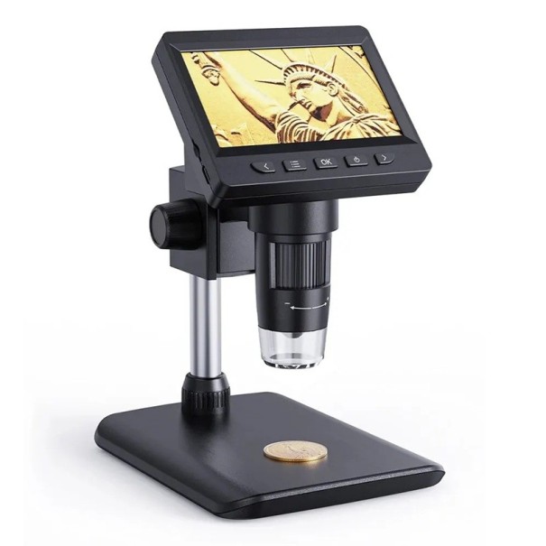 Μονοκυαλικός ψηφιακός μικροσκόπιο 4,3" LCD οθόνη 1000X μεγέθυνση 8 LED φώτα Μικροσκόπιο συγκόλλησης για νομίσματα και επισκευές ηλεκτρονικών 1