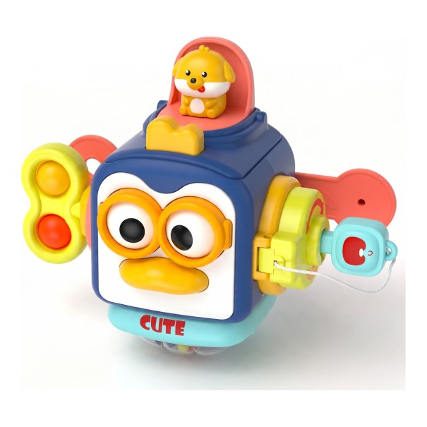 Montessori Busy Board Penguin 17 x 13 cm Sensory Cube with Pop-Up Figure and Key Fine Motor Skills Toy for Travel for Children 1