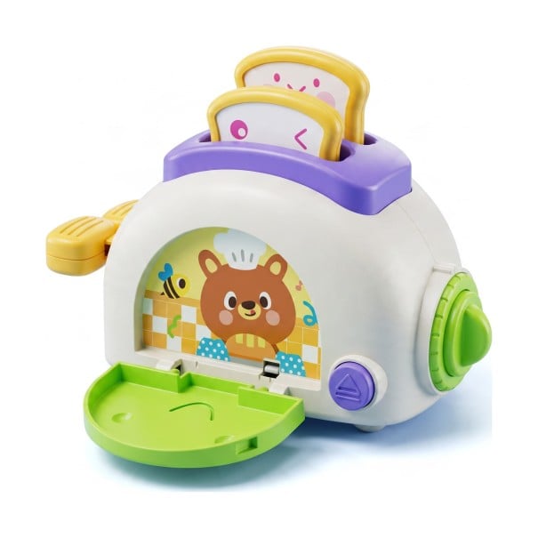 Montessori Busy Board Toaster 15 x 13 x 12 cm Sensorisches Spielzeug mit ausklappendem Toast und Steckdose Kochspiel für die Motorik von Kindern 1