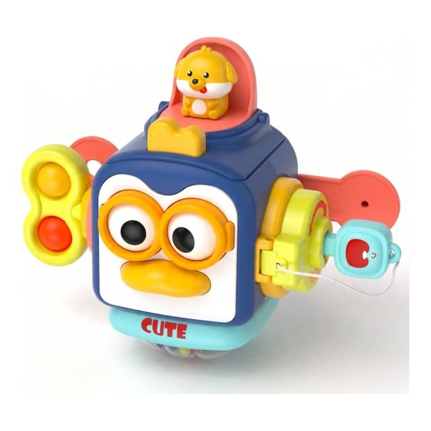 Montessori busy board tučňák 17 x 13 cm Senzorická kostka s vyskakovacím figurkou a kľúčom Hračka pre jemnú motoriku na cesty pre deti 1