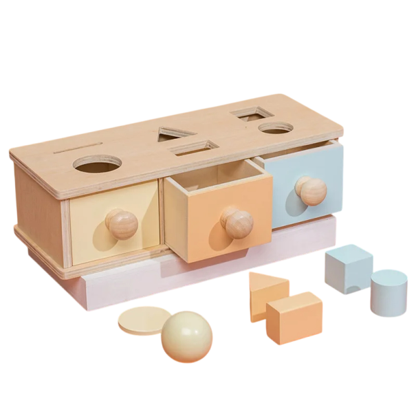Montessori-Holzkiste mit Formen und Schubladen, pädagogisches sensorisches Spielzeug für Kinder, Formerkennung, farbenfrohe Lehrhilfe 1
