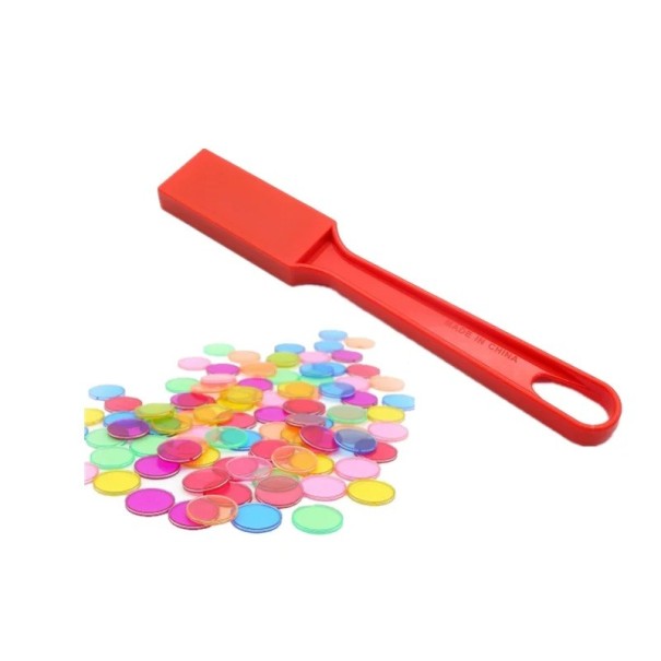 Montessori magnetische toverstaf 20x2,95x7x1,26 cm en 100 stuks tokens 1,9 cm Educatief spel Tellen Kleuren Bingo Transparante plastic tokens oranje