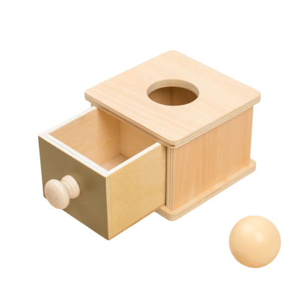 Montessori-Spielzeugkiste aus Holz mit Loch und Schublade, sensorische und motorische Hilfe mit Ball, Lernformen für Kinder, Geschenk 1