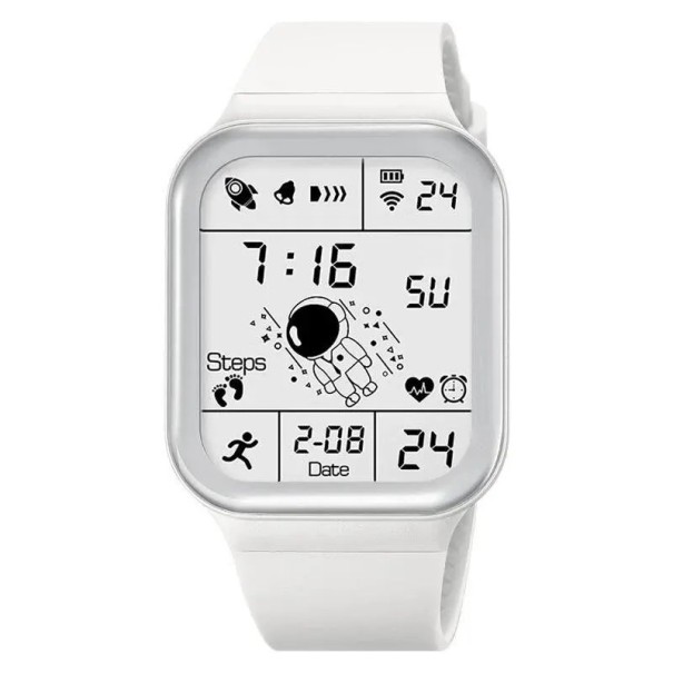 Montre enfant astronaute avec écran LED et rétroéclairage nocturne Montre électronique avec alarme et date Design noir ou blanc blanc