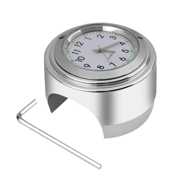 Montre étanche pour moto avec cadran lumineux dans l'obscurité Accessoire pour guidon 22–25 mm Montres moto avec batterie Clé et amortisseur blanc
