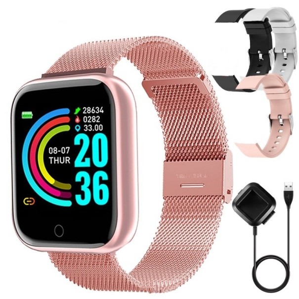 Montre intelligente avec chargeur et bracelets de rechange K1390 rose