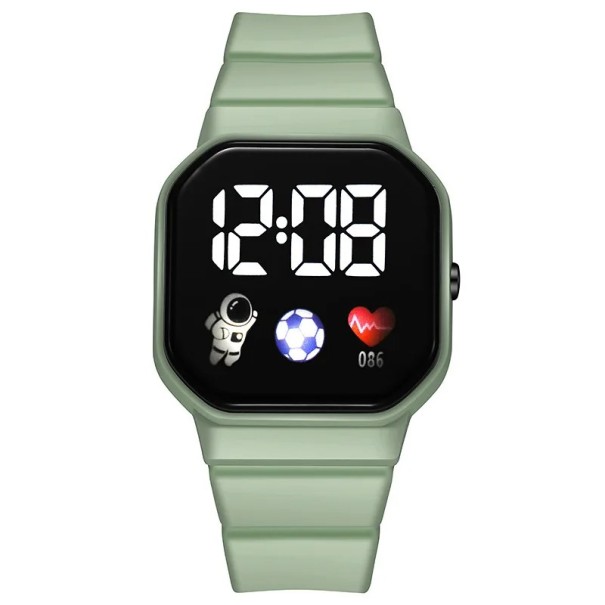 Montre numérique pour enfants avec affichage LED, montre en silicone étanche colorée avec grand affichage de l'heure, montre électronique pour enfants vert