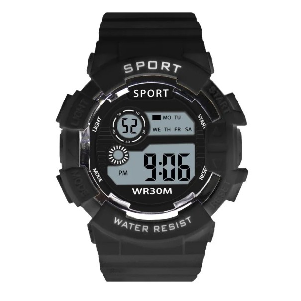 Montre numérique pour enfants YIKAZE avec réveil, rétroéclairage, chronomètre, calendrier et résistance à l’eau jusqu’à 30 m pour garçons et filles noir