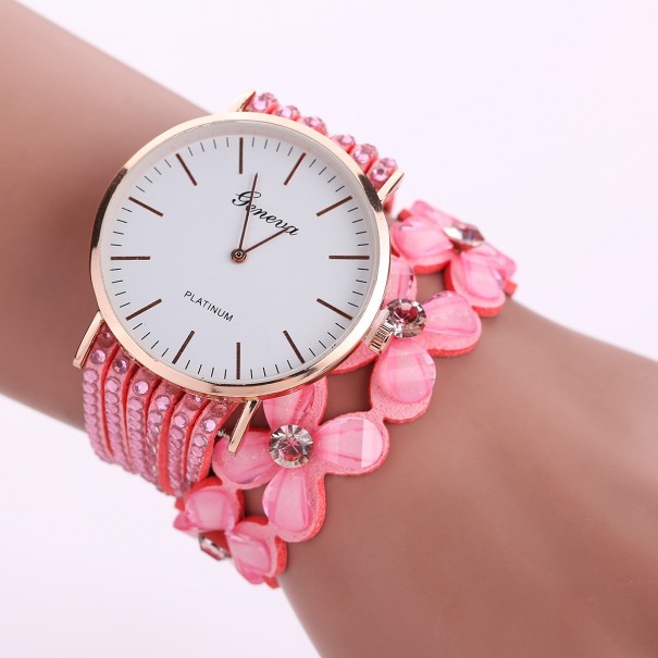 Montres à bracelet pour femmes avec des fleurs J3117 rose clair