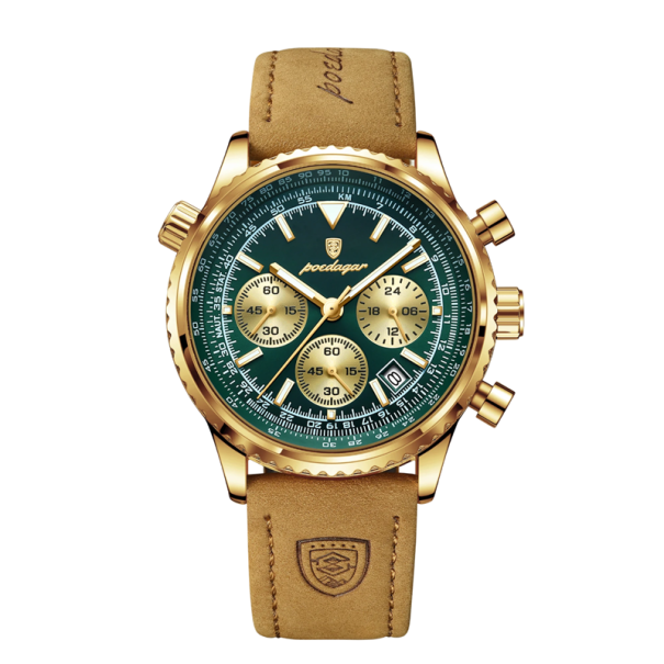 Montres de luxe pour hommes en cuir Quartz Étanches Lumineuses dans l'obscurité Montres élégantes à bracelet de 24 cm Boîte Emballage cadeau or-vert