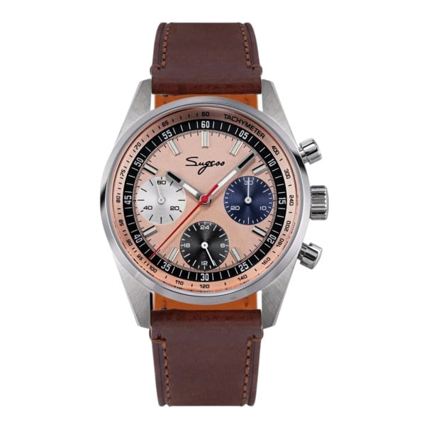 Montres mécaniques pour hommes de luxe Chronographe à remontage manuel Bracelet en cuir Boîtier 38 mm Verre saphir Acier inoxydable 316L beige