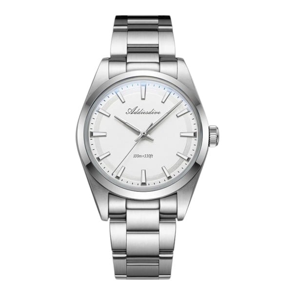 Montres pour hommes avec index et aiguilles luminescents BGW9 Étanchéité 100 m Boîtier 36 mm Acier inoxydable 316L Verre minéral K1 Pour tous blanc