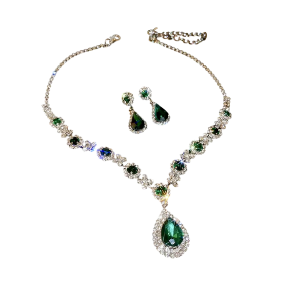 Monumental Necklace with Earrings Gemstone Set Copper Alloy Luxury Lightweight Wedding Jewellery for Women 1