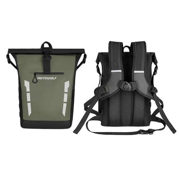 Moottoripyöräselkäreppu vedenpitävä heijastava 20 l 29 × 59 × 16 cm suurikapasiteettinen laukku moottoripyörälle matkustamiseen vihreä
