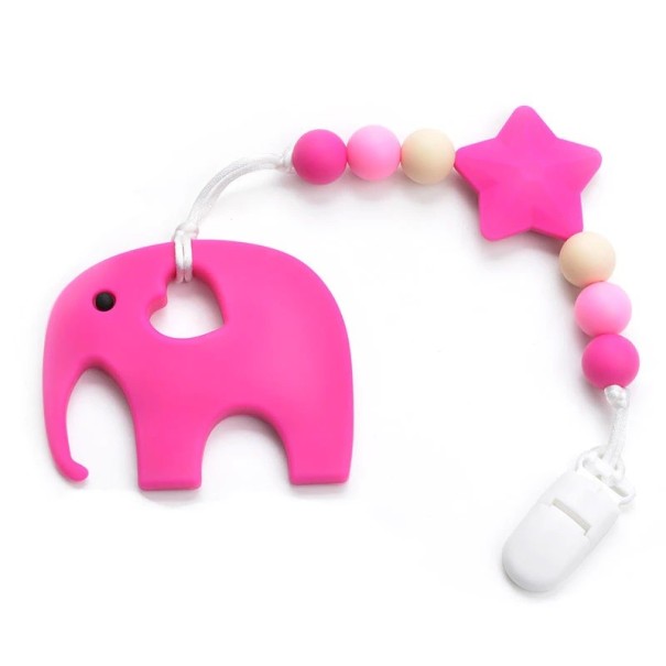 Mordedor de silicona con forma de elefante J3531 rosa oscuro