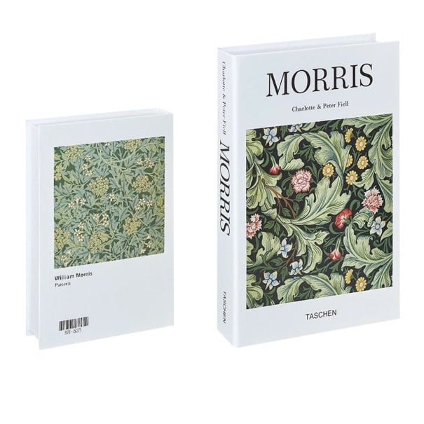 Morris Hamis könyv dekoráció Neotevhető könyv utánzat Fehér művészi design virágmintával Stílusos lakberendezési kiegészítő 1