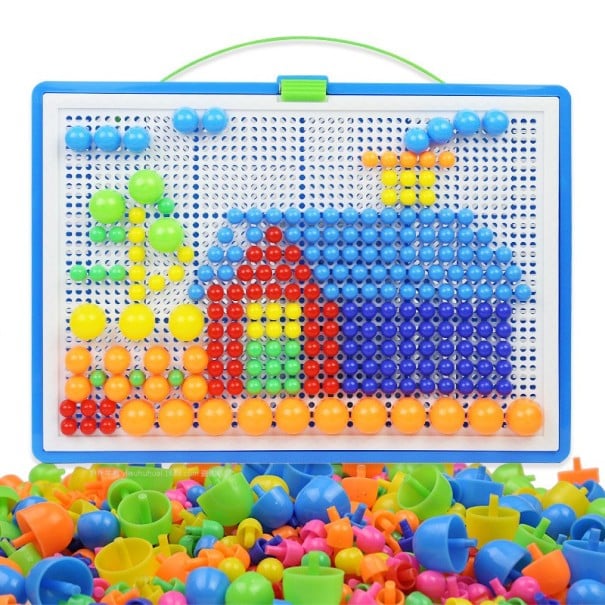Mosaic with Colourful Mushrooms for Children 296 pcs Creative Game Made of ABS Plastic Board with Storage Space and Handle 29 x 21 x 3.5 cm 1
