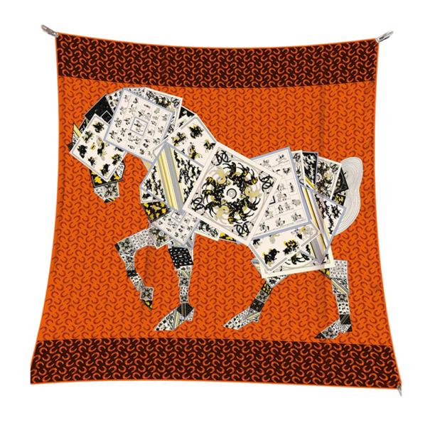 Mosaikfirkanet tørklæde Hest kunstnerisk motiv Dame mode trend Multifunktionelt tørklæde til hoved, hals og krop Stilfuldt tilbehør orange