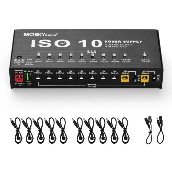 MOSKY ISO-10 Voeding voor gitaar effecten 10 geïsoleerde DC-uitgangen 9V 12V 18V 5V USB-poort Kortsluitbeveiliging Gitaaraccessoires 1