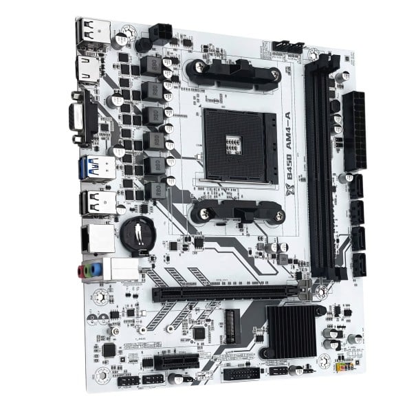 Motherboard 220 x 200 mm with AM4 Socket and B450 Chipset for AMD Ryzen Processors Supporting DDR4 up to 64 GB and M.2 NVMe in White Finish 1