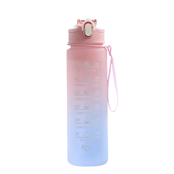 Motiverende bærbar vandflaske 900 ml sportshydreringsflaske med tidsmarkører og citater Lækagesikker hætte Ergonomisk håndtag Letvægtskonstruktion rosa