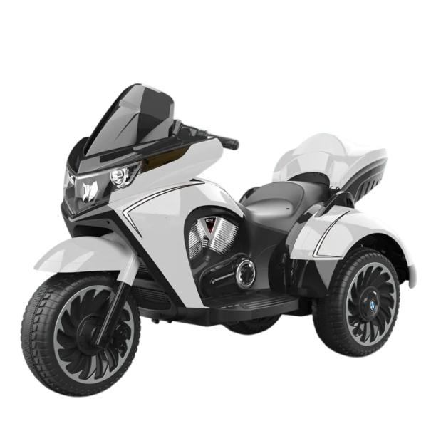 Motocicletă electrică pentru copii cu trei roți, cu cheie, cu scaun din plastic, 120x69x50 cm, capacitate de încărcare 50 kg, pentru copii de 3–12 ani alb