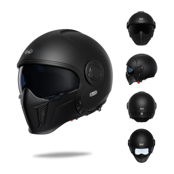 Motocross hjelm med aftagelig ansigtmaske og indbygget solskærm Størrelse M 57-58 cm ABS skal og EPS indlæg Beskyttelse af ansigtet mat sort
