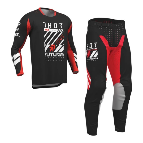 Motocrossset tröja och byxor Unisex med lång ärm och vit tryck Z polyester och nylon Svart-röd För motorcykel motocross och enduro S