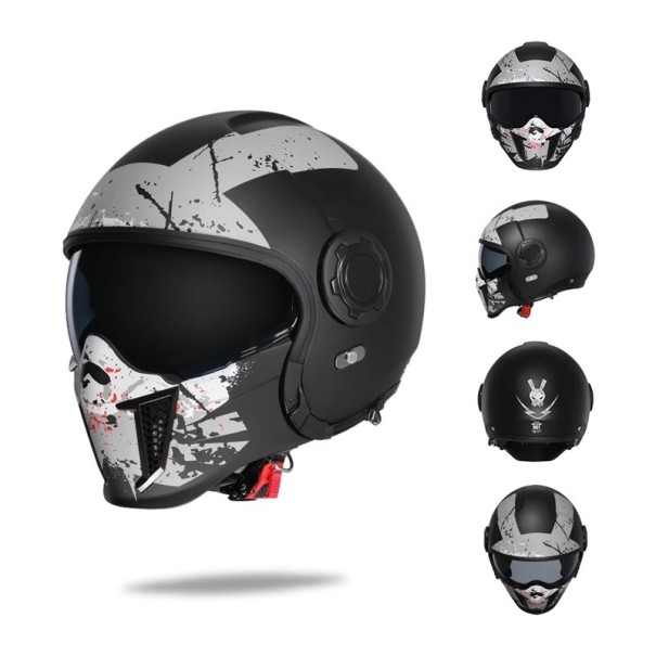 Motocyklová helma Výrazný grafický potlač a odnímateľná tvárová maska Veľkosť XXL 63-64 cm Škrupina ABS a EPS výplň Ochrana tváre sivá