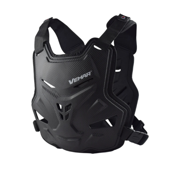 Motocyklová ochranná vesta s chráničem hrudníku proti pádu cca 50 × 40 cm ergonomický tvar pro jízdu na motorce a motokros černá