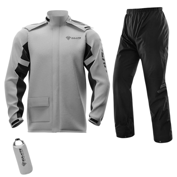 Motocyklová pláštěnka komplet bunda a kalhoty unisex polyester TPU ochrana proti dešti jízda na motorce outdoor použití šedá XL