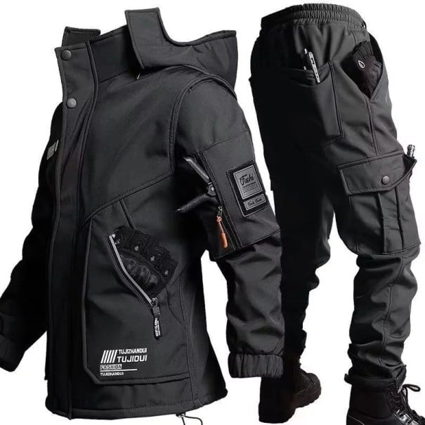 Motocyklová pláštěnka unisex bunda a kalhoty ochrana proti dešti kapsy polyester bavlna pro jízdu na motorce černá S
