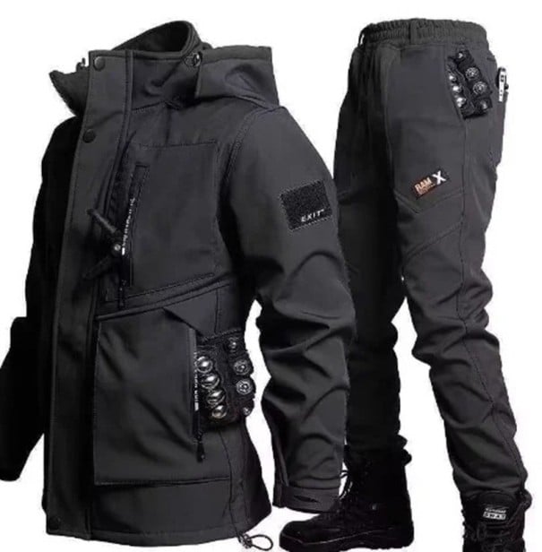 Motocyklová pláštěnka unisex bunda a kalhoty s kapucí kapsy ochrana proti dešti polyester bavlna pro jízdu na motorce černá XS