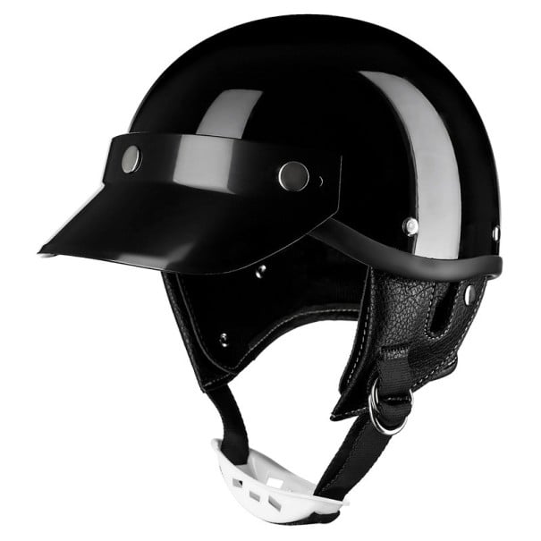 Motocyklová retro helma polootevřená s kšiltem a chrániči uší Skořepina z ABS unisex prošívaná výstelka pro skútr i motorku černá M