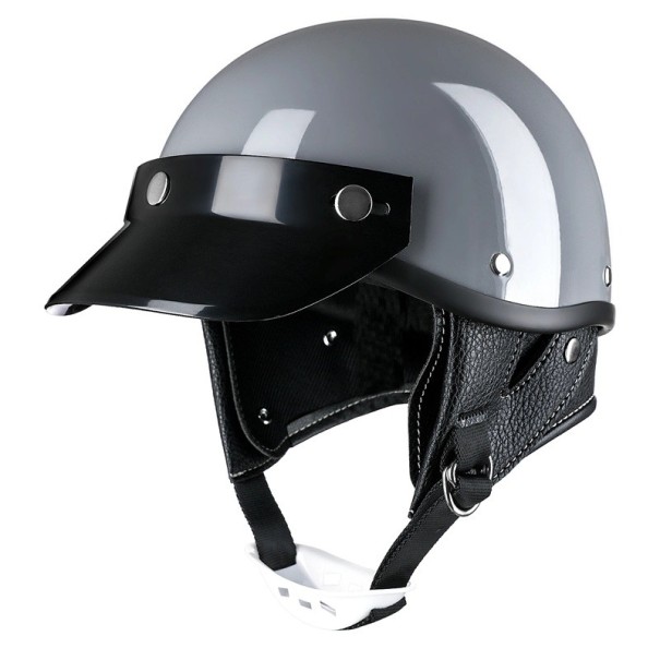 Motocyklová retro helma polootvorená s kšiltem a chrániči uší Škrupina z ABS unisex prešívaná výstelka pre skúter aj motorku sivá XL