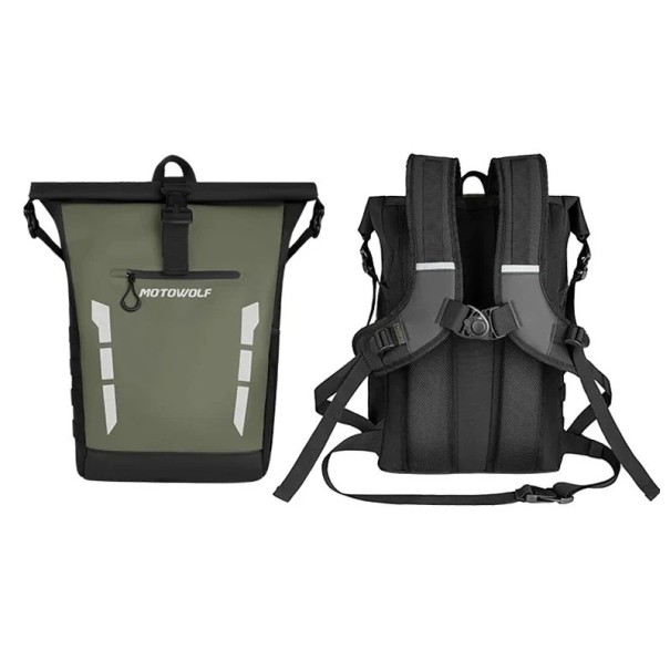 Motocyklový batoh voděodolný reflexní 20 l 29 × 59 × 16 cm velkokapacitní taška na motorku pro cestování a každodenní použití zelená