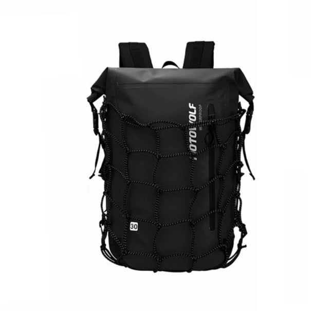 Motocyklový batoh vodotěsná rolovací taška 30L 54 × 36 × 2 cm cestovní úložný batoh na helmu a výbavu na motorku černá