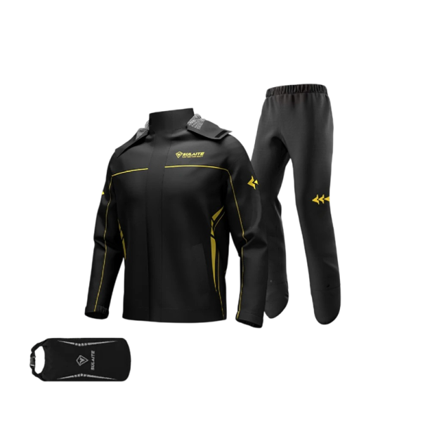 Motocyklový dešťový oblek unisex bunda a kalhoty ultralehký 3vrstvý polyester TPU s kapucí reflexními prvky voděodolný zip černá S