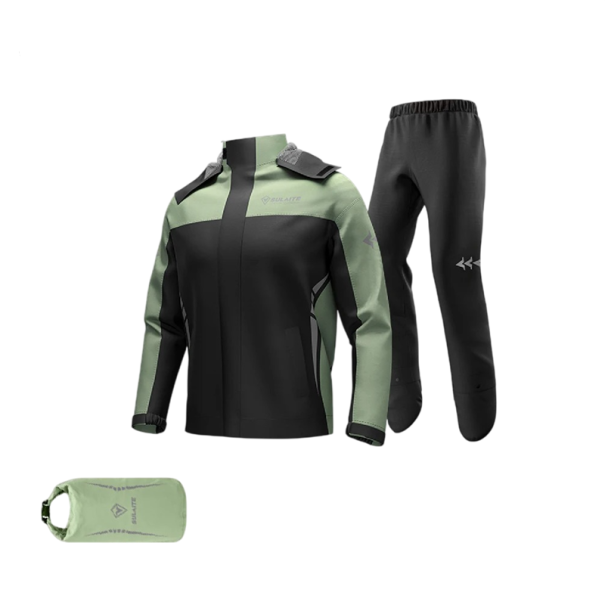 Motocyklový dešťový oblek unisex bunda a kalhoty ultralehký 3vrstvý polyester TPU s kapucí reflexními prvky voděodolný zip zelená XL