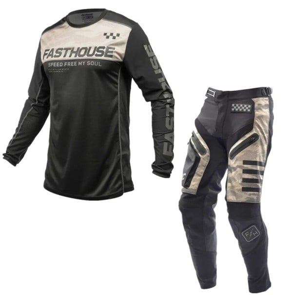 Motokrosový set dres a kalhoty Dlouhý rukáv Polyester a nylon Černo-pískový s maskáčovým vzorem Unisex moto oblečení na motokros a enduro XS