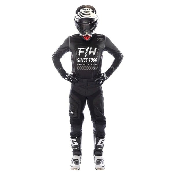 Motokrosový set dres a kalhoty Dlouhý rukáv Polyester a nylon Černý s bílým potiskem Unisex moto oblečení na motokros a enduro M