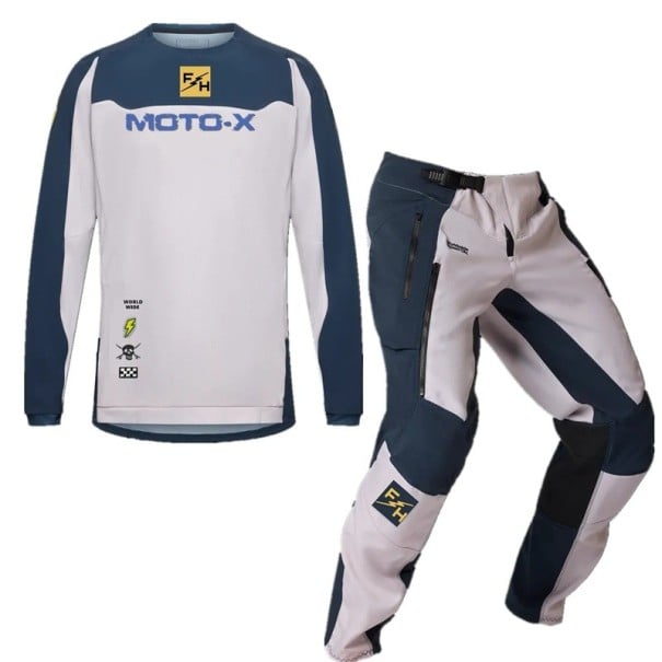 Motokrosový set dres a kalhoty Dlouhý rukáv Zesílená kolena Prodyšná síťovina Polyester a nylon Unisex moto oblečení na motokros modrá 3XL