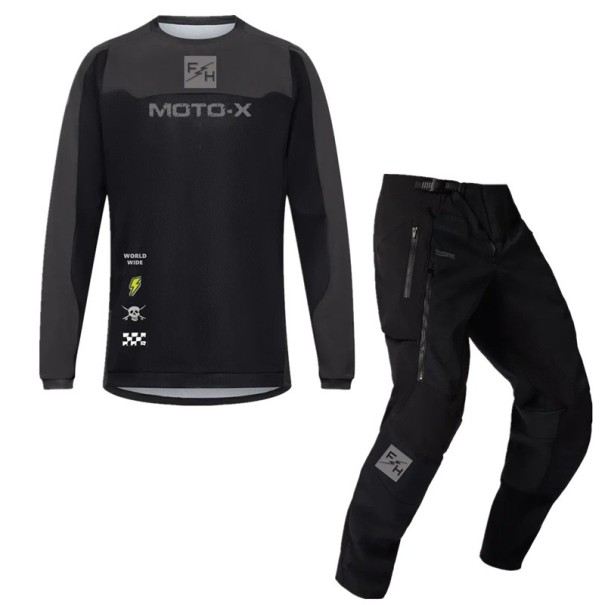 Motokrossisetti paita ja housut Pitkähihaiset Vahvistetut polvet Hengittävä verkkokangas Polyesteri ja nylon Unisex moto vaatteet harmaa S