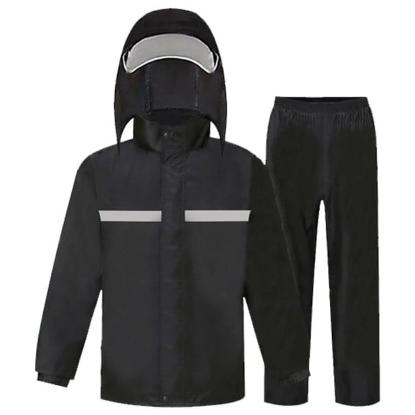 Motorcycle Raincoat Complete Jacket and Trousers Unisex PVC Black with Hood and Shield Rain Protection Riding a Motorcycle L