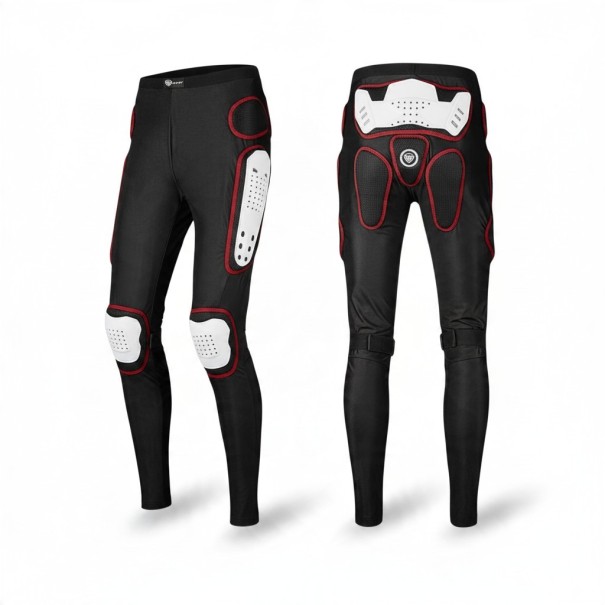 Motorcykelbukser med knæbeskyttere Lårbeskytter Halebeskytter Polstrede hofter Elastisk talje Polyester Unisex Sorte med røde kanter XXS
