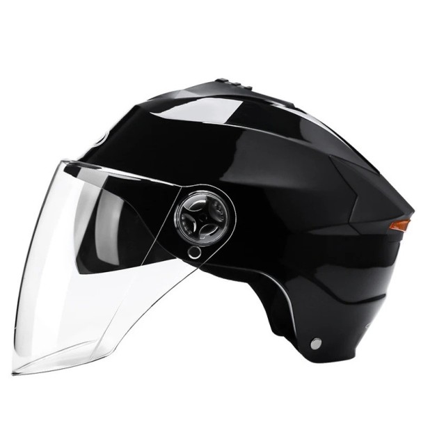 Motorhelm met LED-licht ABS PC Dubbel vizier Oplaadbare verlichting Hoofdomtrek 54-59 cm Voor bromfiets Elektrische scooter Fiets zwart