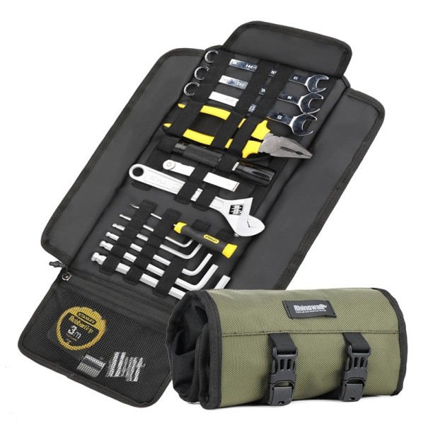 Motorrad-Werkzeugtasche, 50 x 20 cm, faltbare Satteltasche, Roll-Toolkit, tragbarer Werkzeug-Aufbewahrungskoffer, werkzeuglose Seitentasche grün