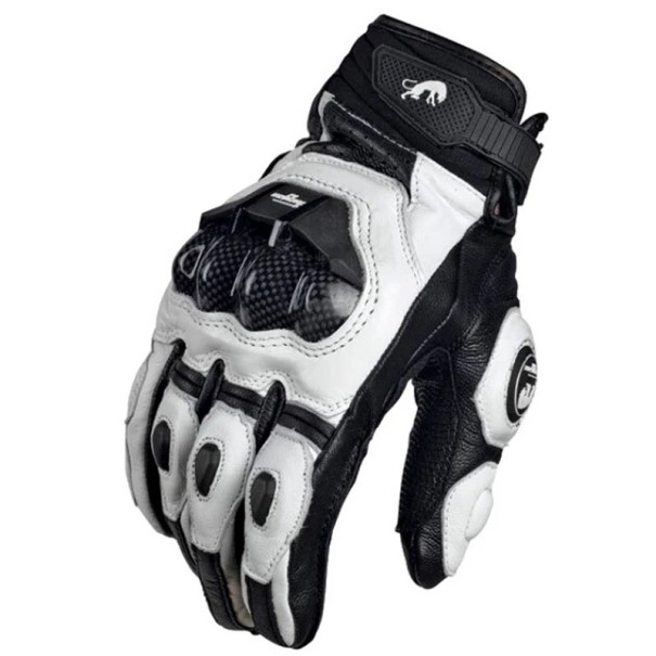 Motorradhandschuhe Schwarz Weiß Echtleder Racing Road Team Herrenhandschuhe Verstellbarer Riemen Atmungsaktiv Perforiert Gepolstert weiß XXL