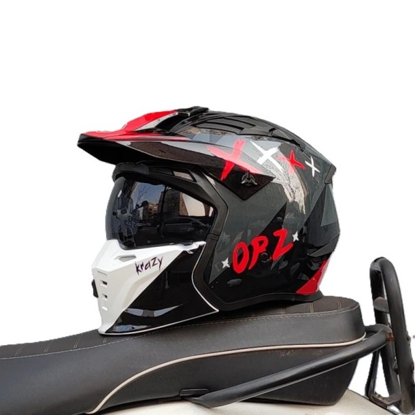 Motorradhelm mit abnehmbarem Schild und getöntem Visier ABS-Schale Integral Enduro mit Druck und Belüftung für Motorrad und Roller rot M